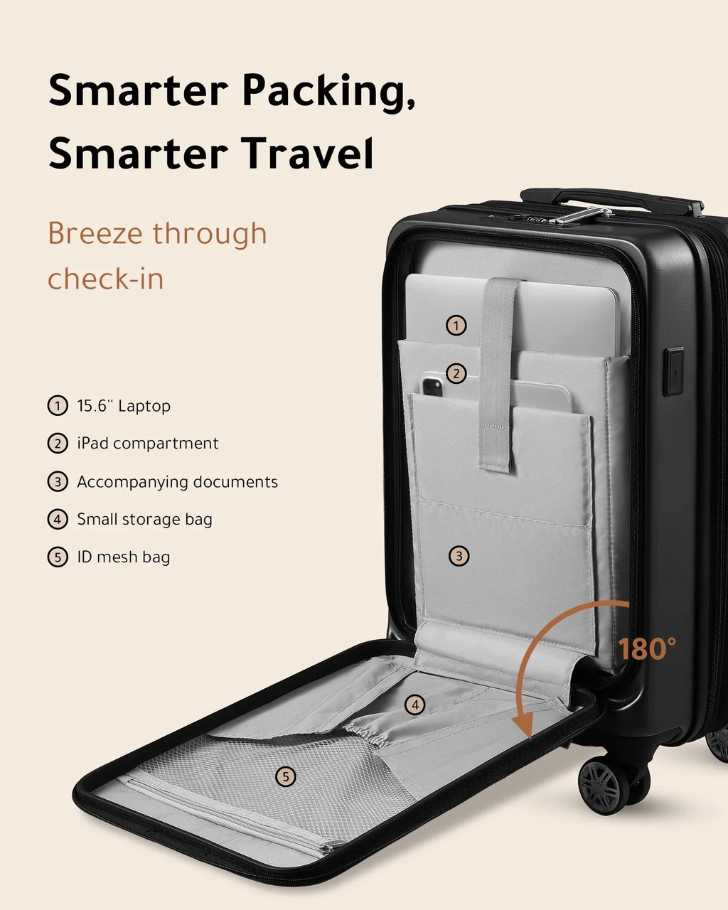 Front Port with Pocket Expandable Carry Suitcase on USB and Luggage, Hardshell LUGGEX