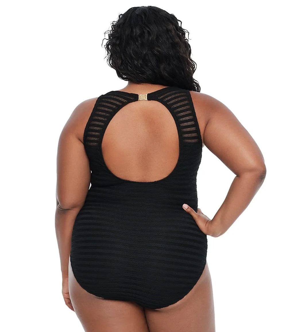 20W Piece Ottoman Lauren Boatneck Ralph Swimsuit, BLACK dimension One US Plus