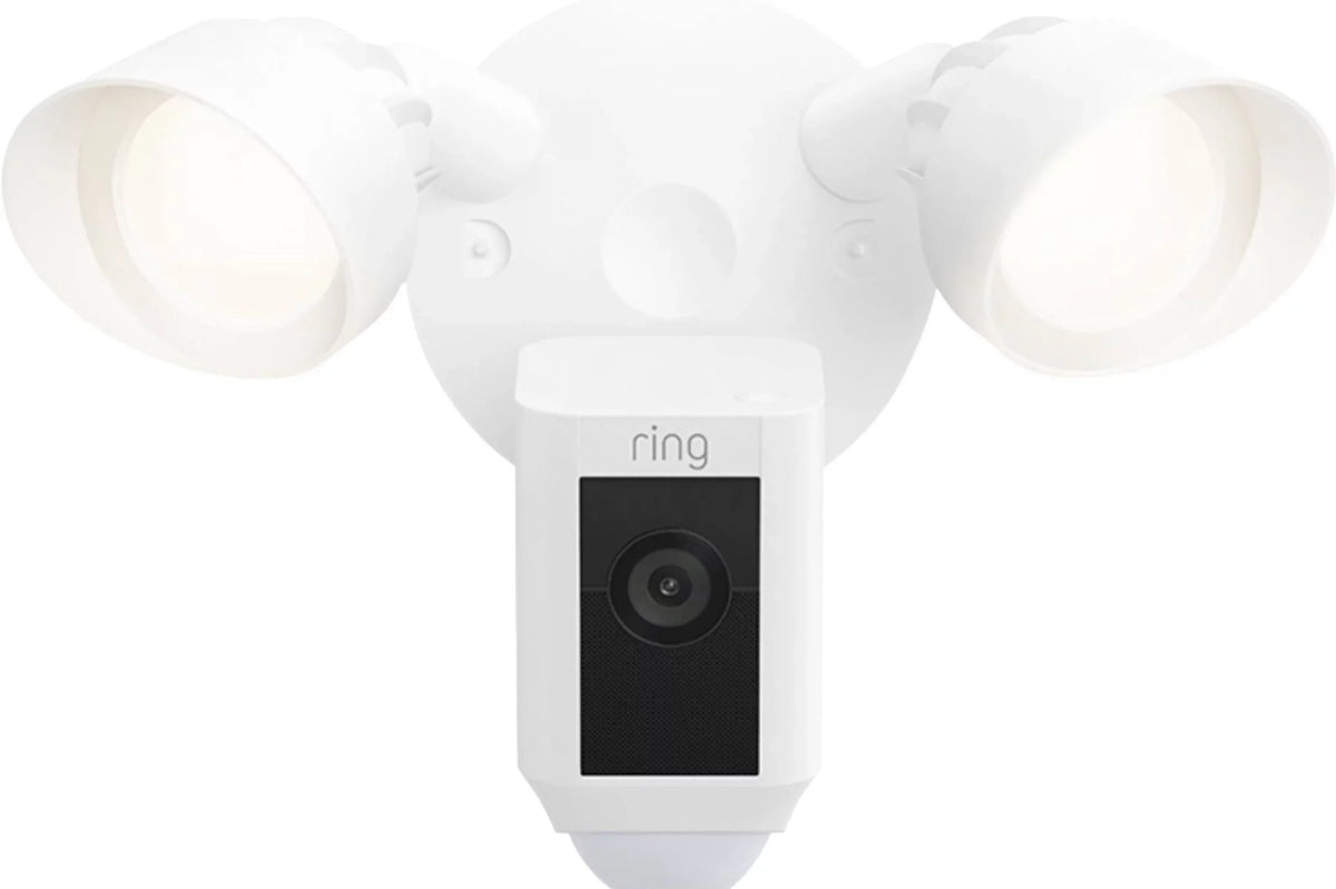 Ring_Floodlight WiFi, Plus with 2021 Cam Restored HD, Wired Release, (Refurbished) White, IP/Network Activated Motion exterior,
