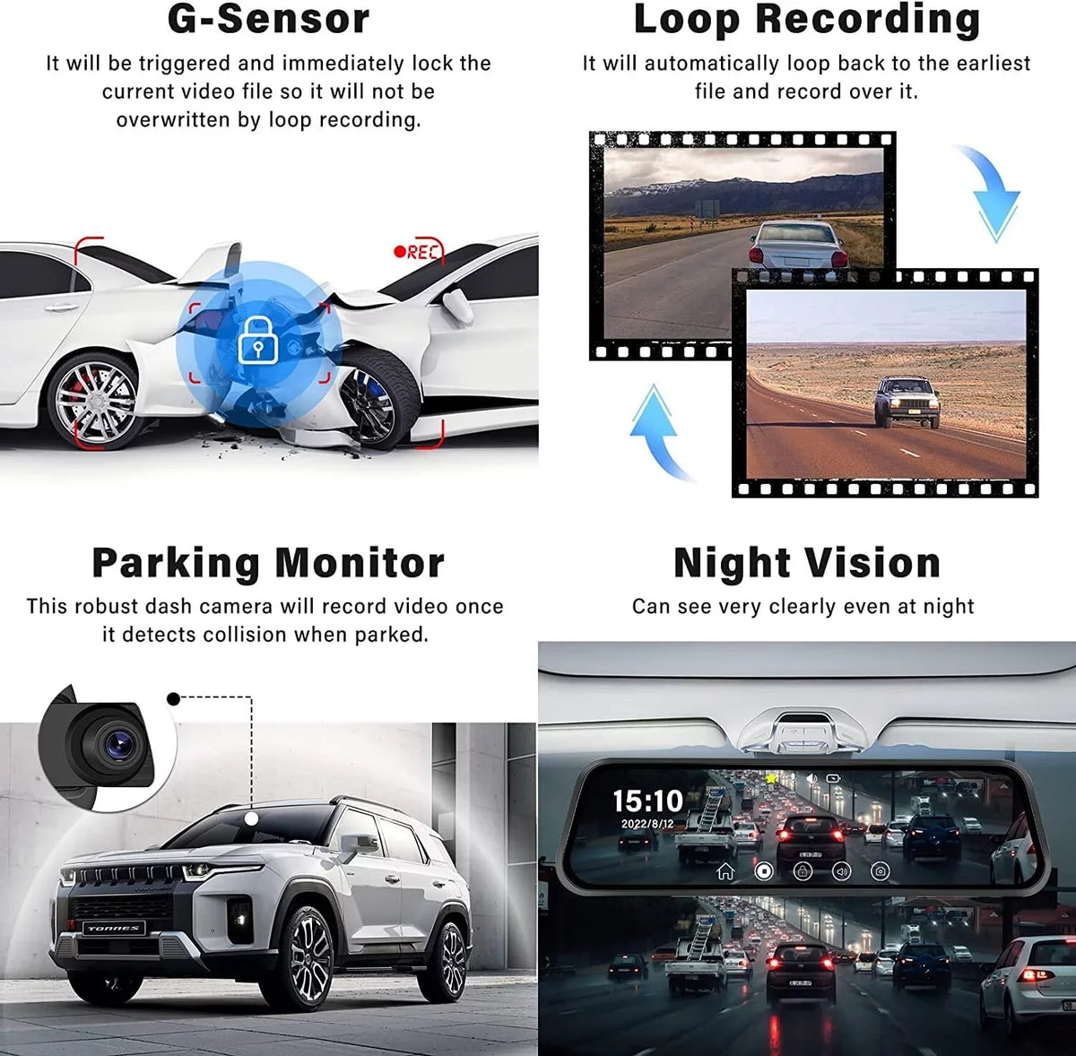 Touch Parking and Cameras Car Vehicles Card Vision Night Cam Dash 32GB Front 9.66" Mirror View Podofo Screen Monitoring,with Rear Dual for