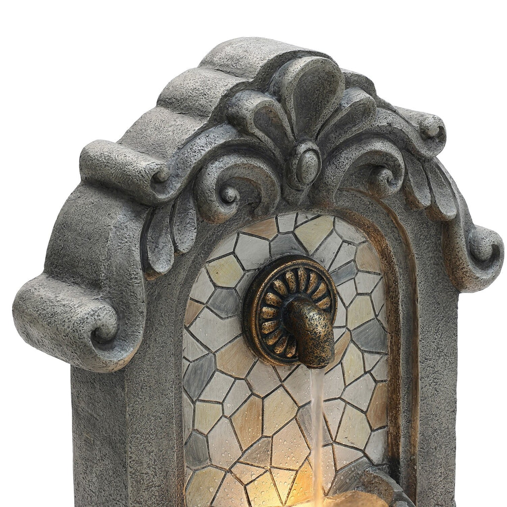 liquid H Lights Mosaic with Fountain Wall LuxenHome Freestanding Resin Gray 27" exterior