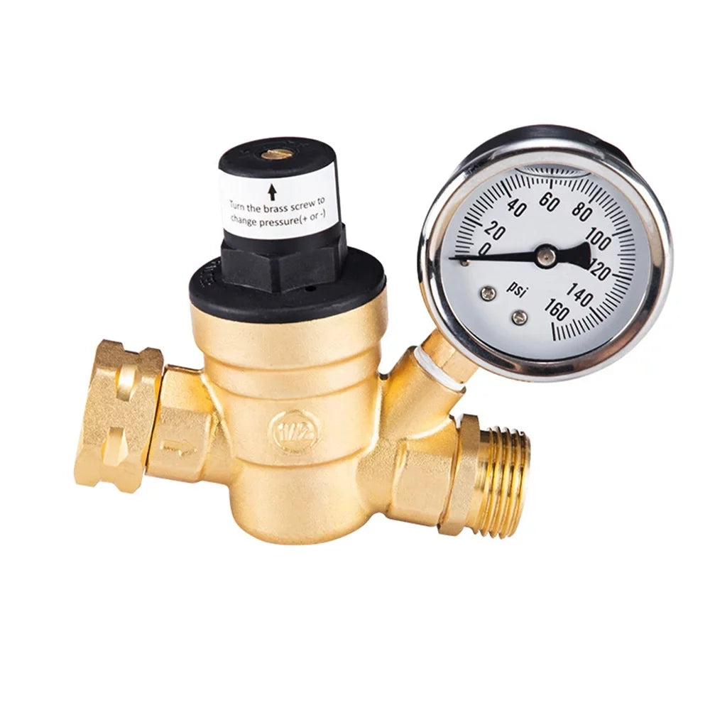 Inlet and liquid and Brass, Travel - with Trailers 0-160PSI Regulator for Gauge Filter, Valve Ideal RV Screened Adjustable Pressure Lead-Free