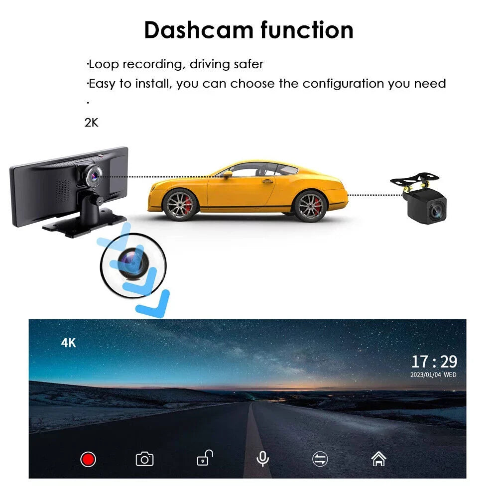 Dash Channel Wifi ". 2K Dual Camera 10.26'' Touch Auto Android DVR Jahy2Tech Wireless Screen Car