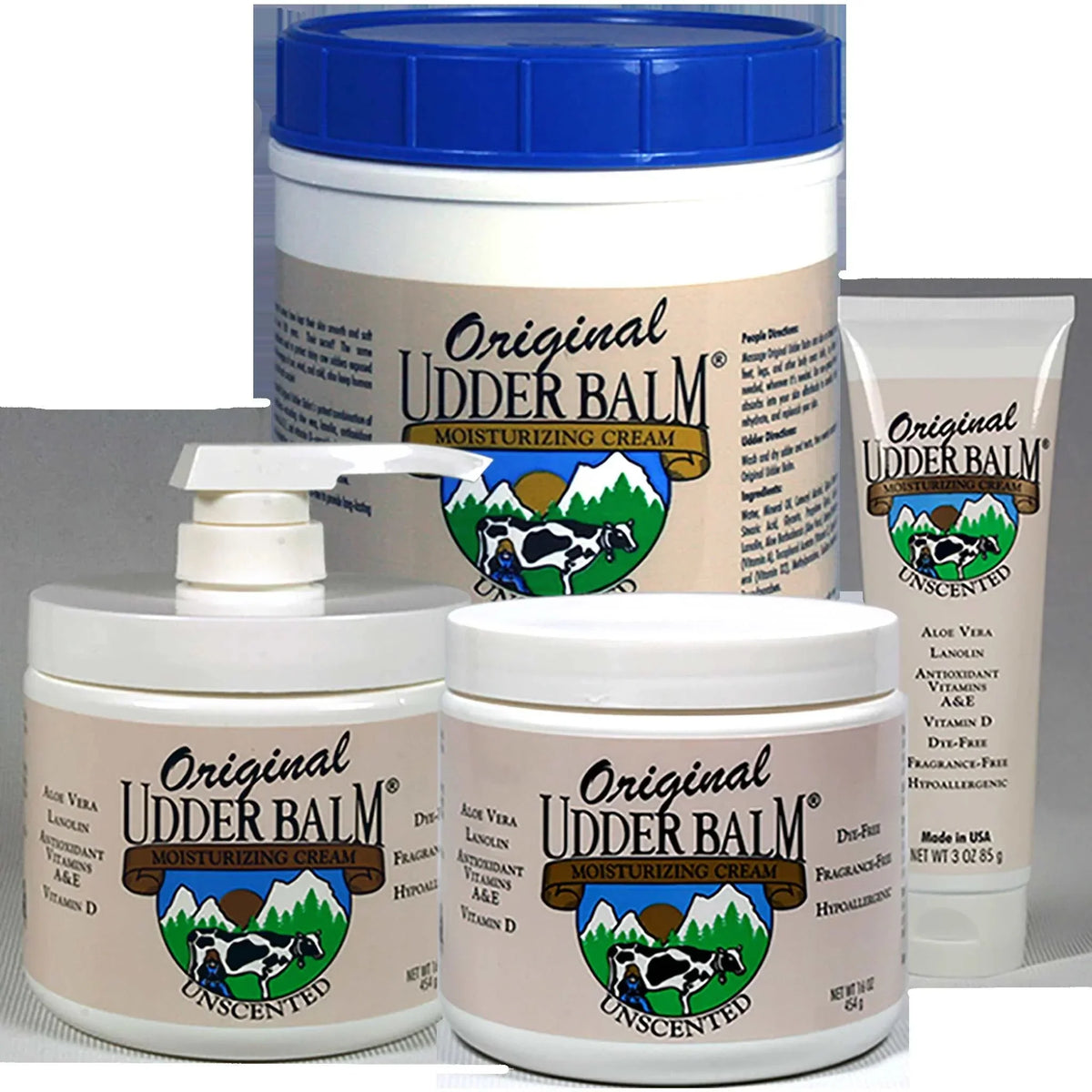 Unscented 16oz Original & Aloe Cream Lanolin Balm Moisturizing Udder with Pump Jar.