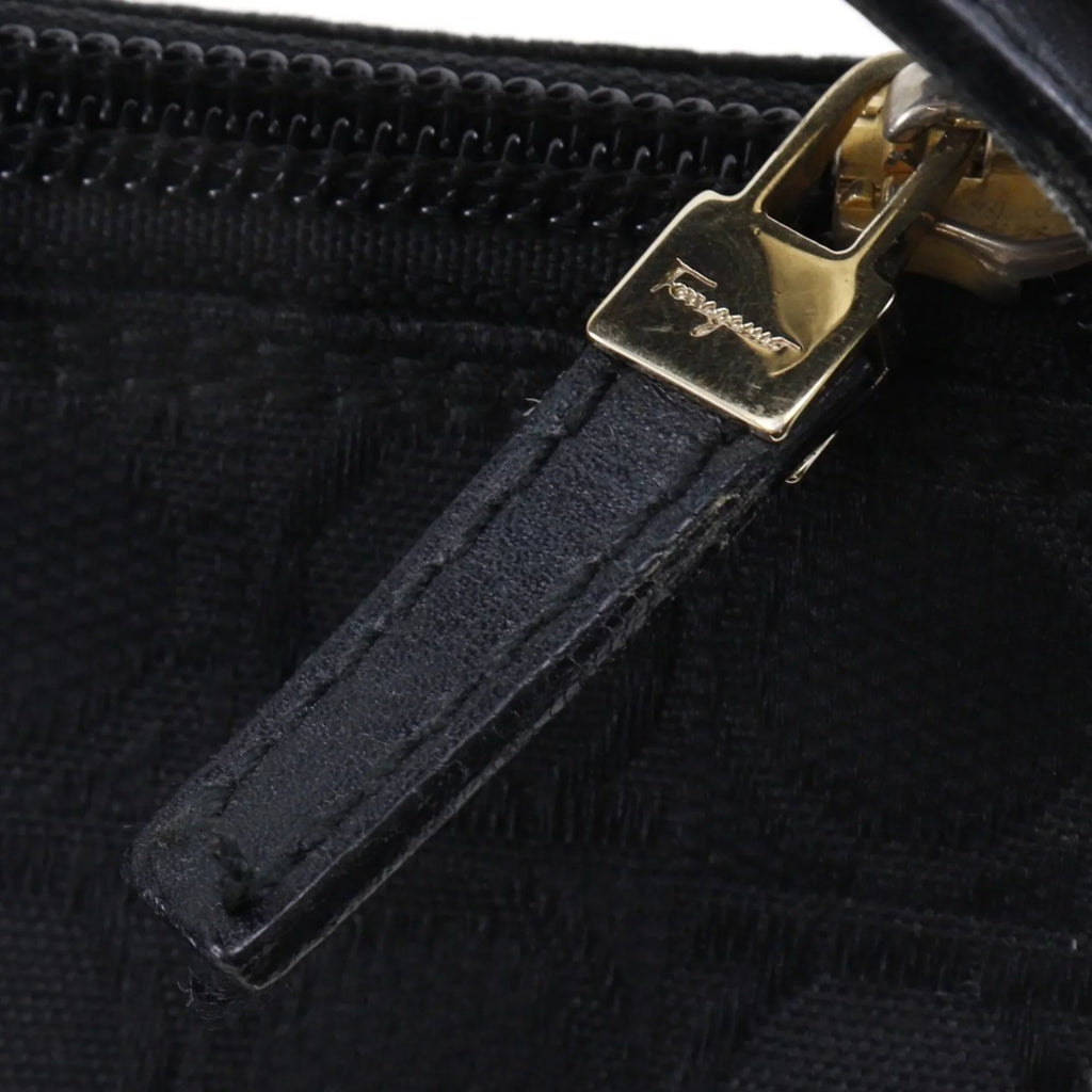 x Gancini Ferragamo Black 2779 Pre-Owned Leather Canvas (Fair) Bag Salvatore One Ladies AB-21 Shoulder