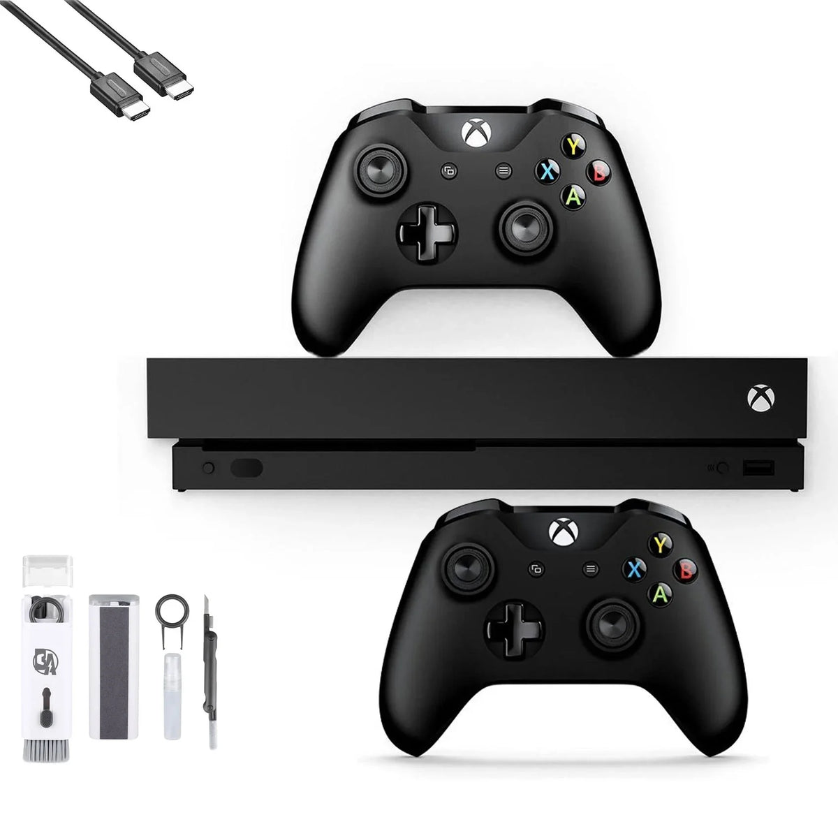 HDMI New) Microsoft Like AXTION 4K Bundle with 2 Kit One 1TB HD X Pre-Owned Xbox Black with (Refurbished: Controller, BOLT Ultra Cleaning