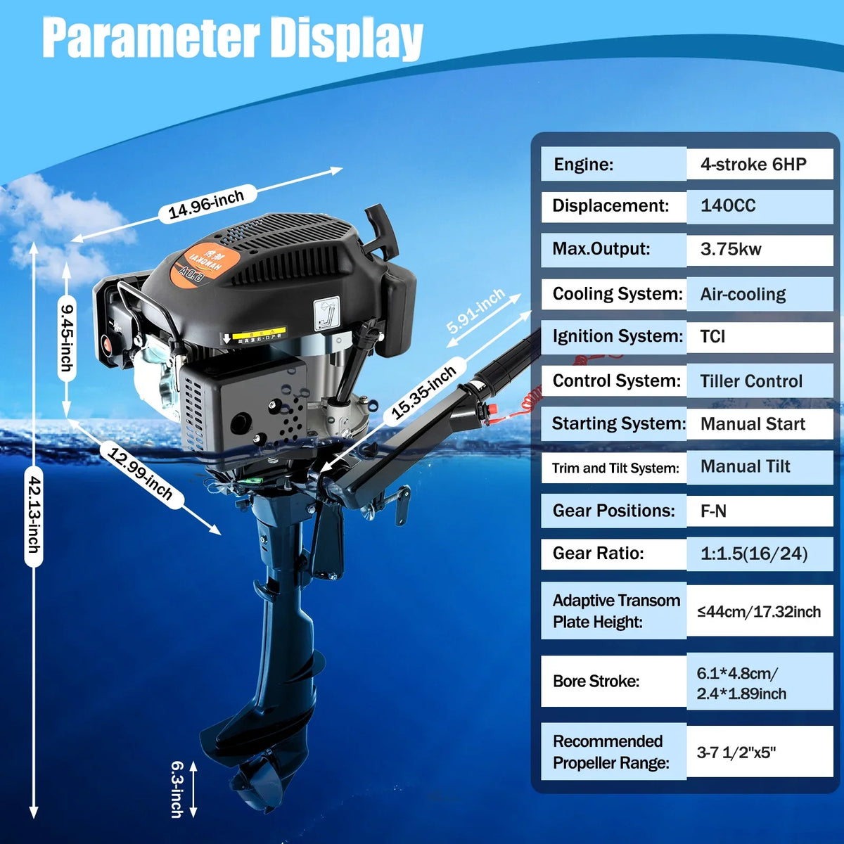 System Cooling Engine Engine 1:1.5 with Motor Air Shaft Fichiouy CDI Boat 6 liquid Stroke Tiller Outboard 2500rpm Cooling Air 4 HP