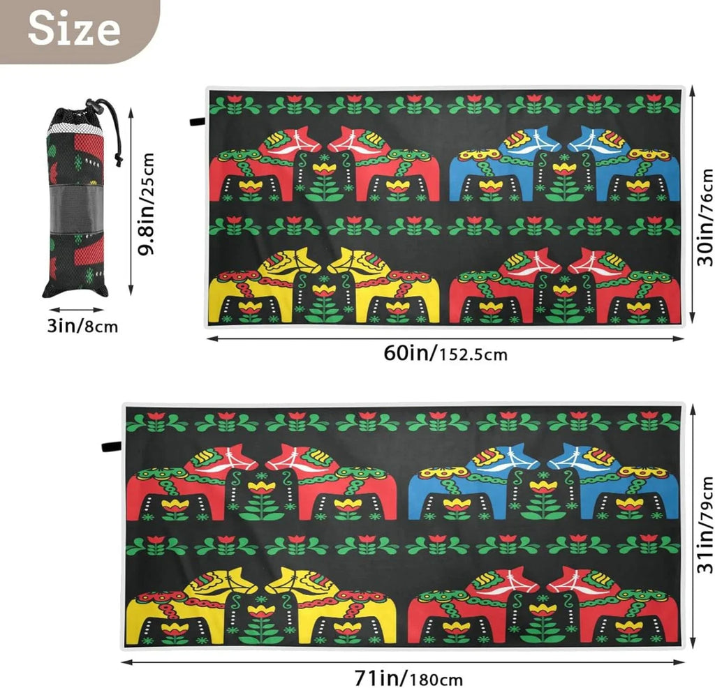 Travel Oversized Dry Towel Swedish for Swimming Dala Beach Quick Super Horse - Bestwell Towels Lightweight Towel Camping Holiday（350） - Compact Absorbent