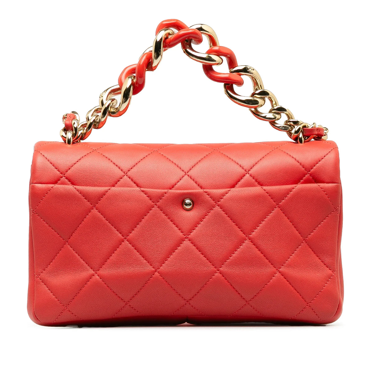(Good) Chain Small Authenticated Single Unisex Elegant Flap Pre-Owned Satchel Red Lambskin Leather