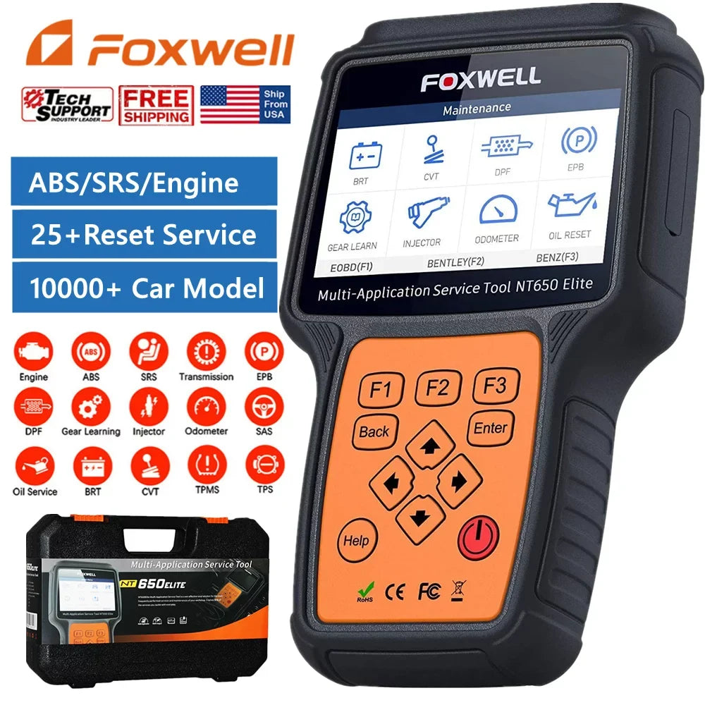 Reset Car FOXWELL NT650 Scanner Registeration II Automotive Oil with Code OBD Battery SAS Reader Light OBD2 ABS EPB Air DPF TPMS TPS Bag EPS Elite