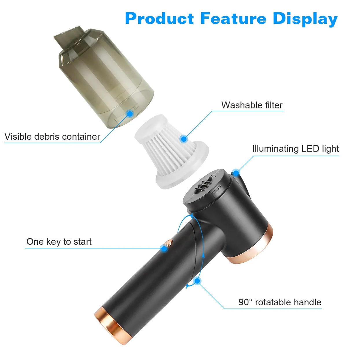 Cleaner Black Searchlight, Cyclone Vacuum with 120W Handheld Cordless, Electric Vacuum Car Cleaner