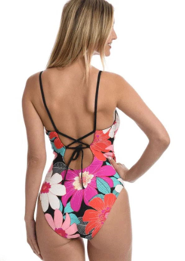 6 Blanca Bloom, Women's Knot Piece Multi//in Full One La Plunge Front Swimsuit,