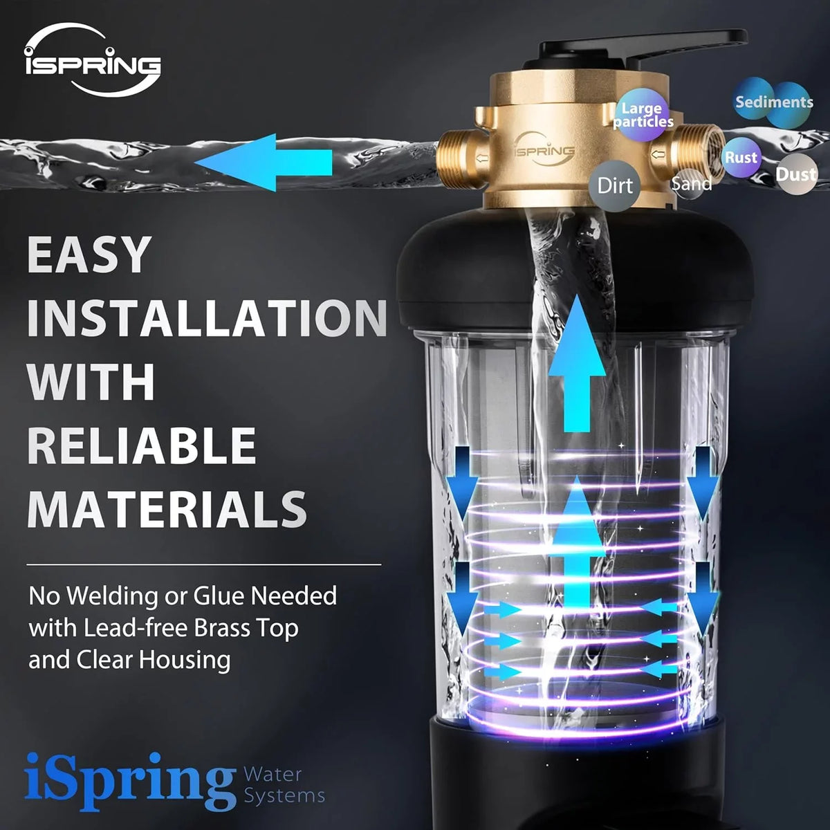 Microns Modes, dimension, Touch-Screen 500 Whole Bypass, 4 Flushable Reusable, Flushing, with House Spin-Down Auto and Prefilter, Filter iSpring Upgraded Housing, WSP500ARJ-BP Clear liquid Sediment Jumbo