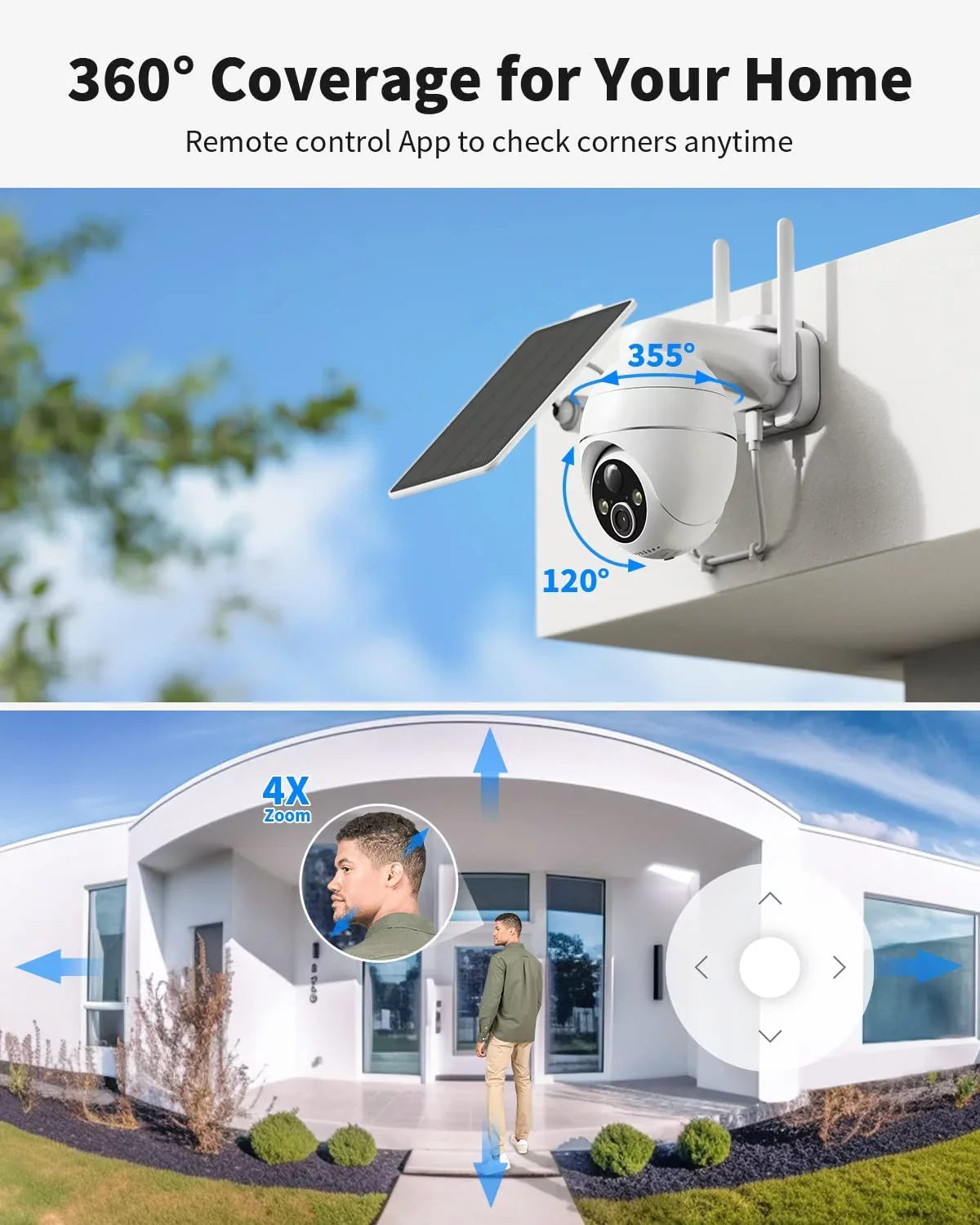 2.4GHZ Vision, Digital Color Night PIR IP65 Waterproof exterior Spotlight Ultra with Zoom, Detection, Pan Security Cameras Wireless HD Tilt, Solar with Security 2K Wi-Fi, exterior Camera 4X