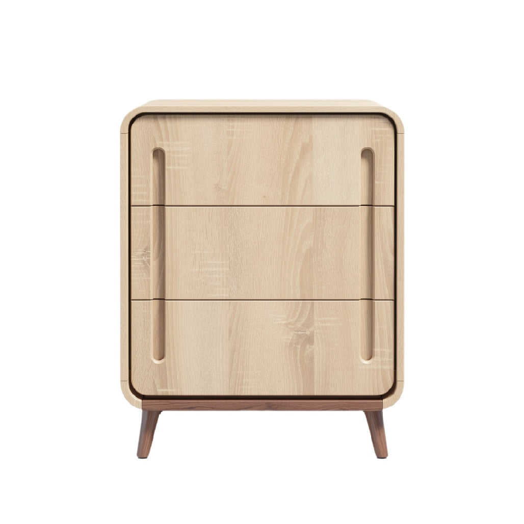 Modern Wooden Nightstand with Sleek Design and Integrated Handles