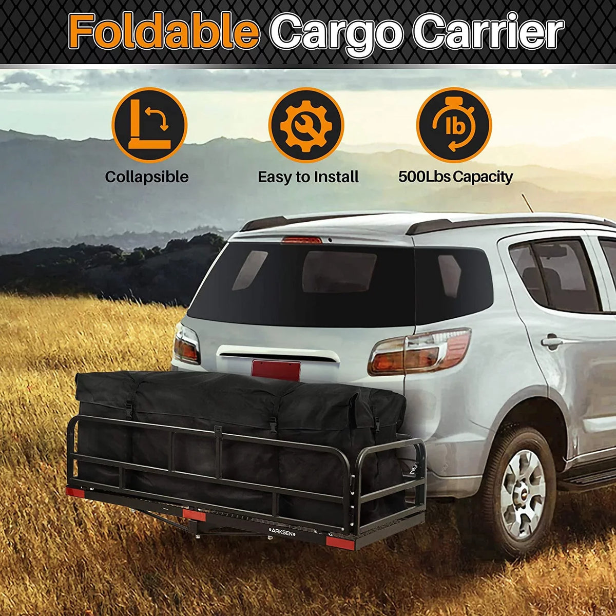Waterproof for Luggage Carrier Fold Traveling Inch 60 Cargo Camping SUV 2 24 Pickup Cargo 500 Heavy Capacity Folding Bag Rack Up Lbs with x Duty Inch Hitch Receiver Basket