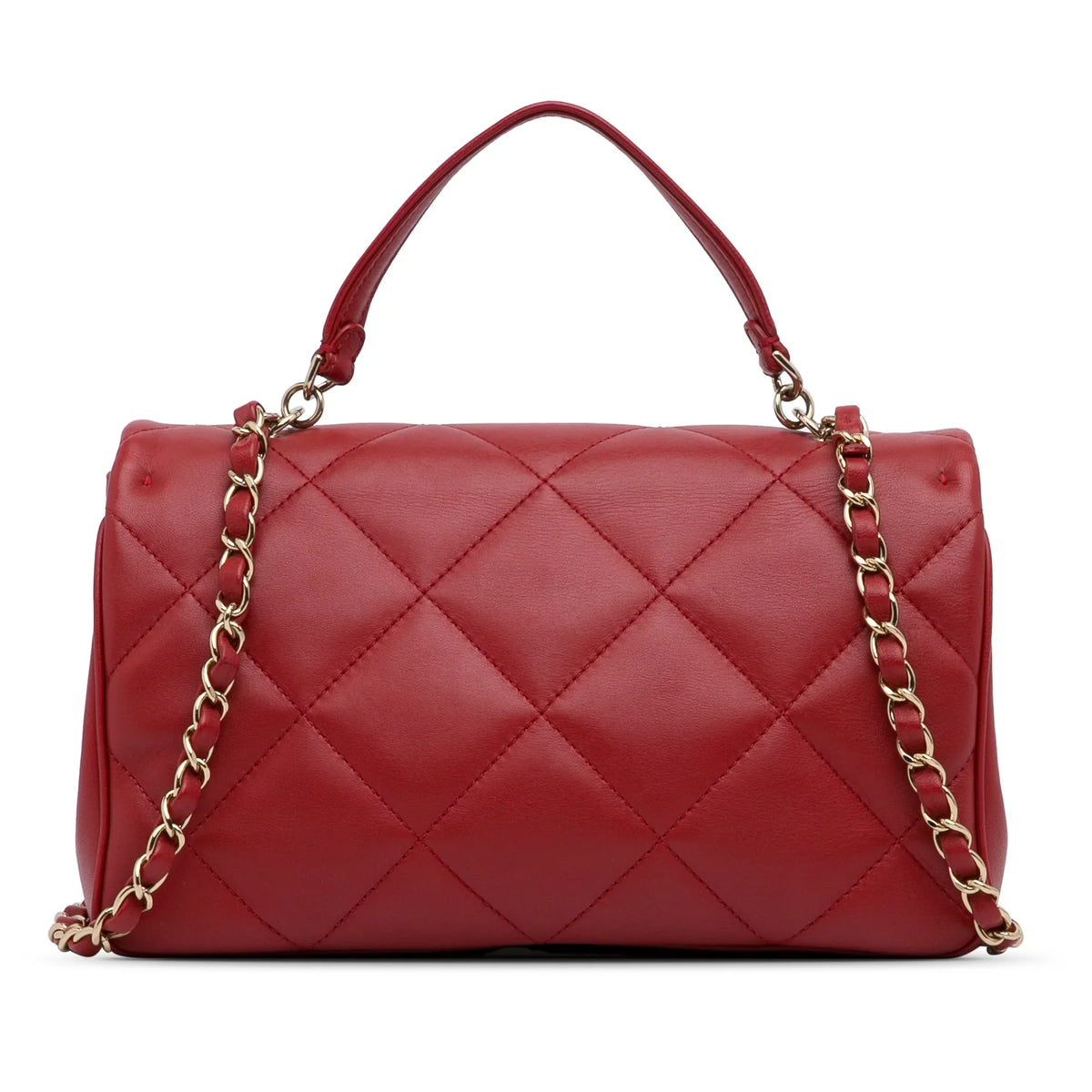 Lambskin Leather Authenticated (Good) Carry Unisex Red Small Easy Satchel Bag Pre-Owned Flap