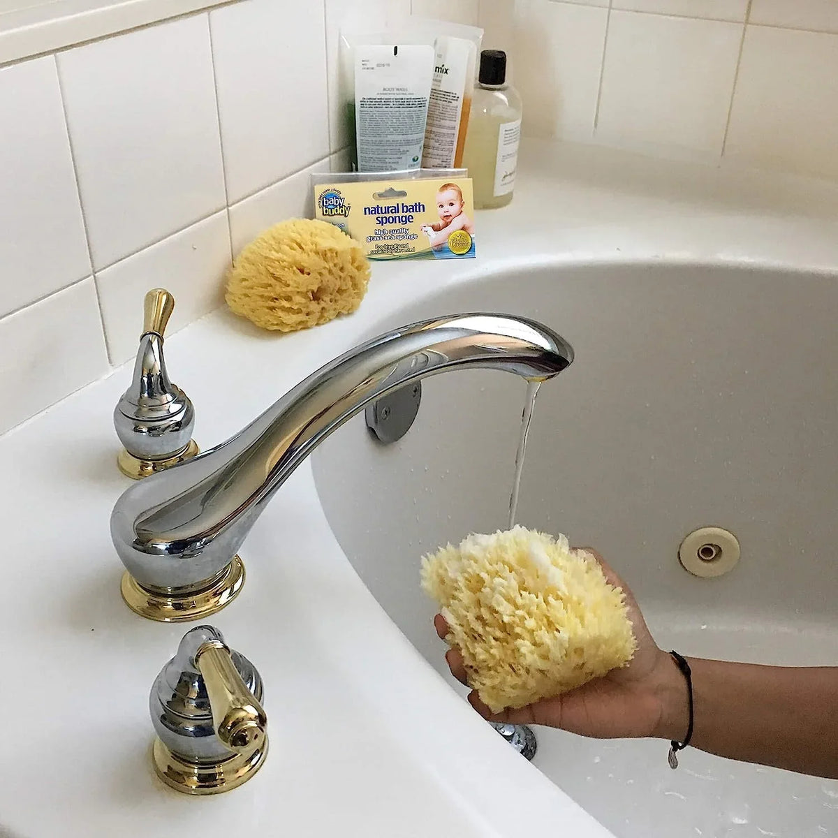 Natural 1 Count Works Sea Textured Sponge Baby Body Sponge, Yellow, Buddy Exfoliation, for Cradle for 4in, Cap, Grass
