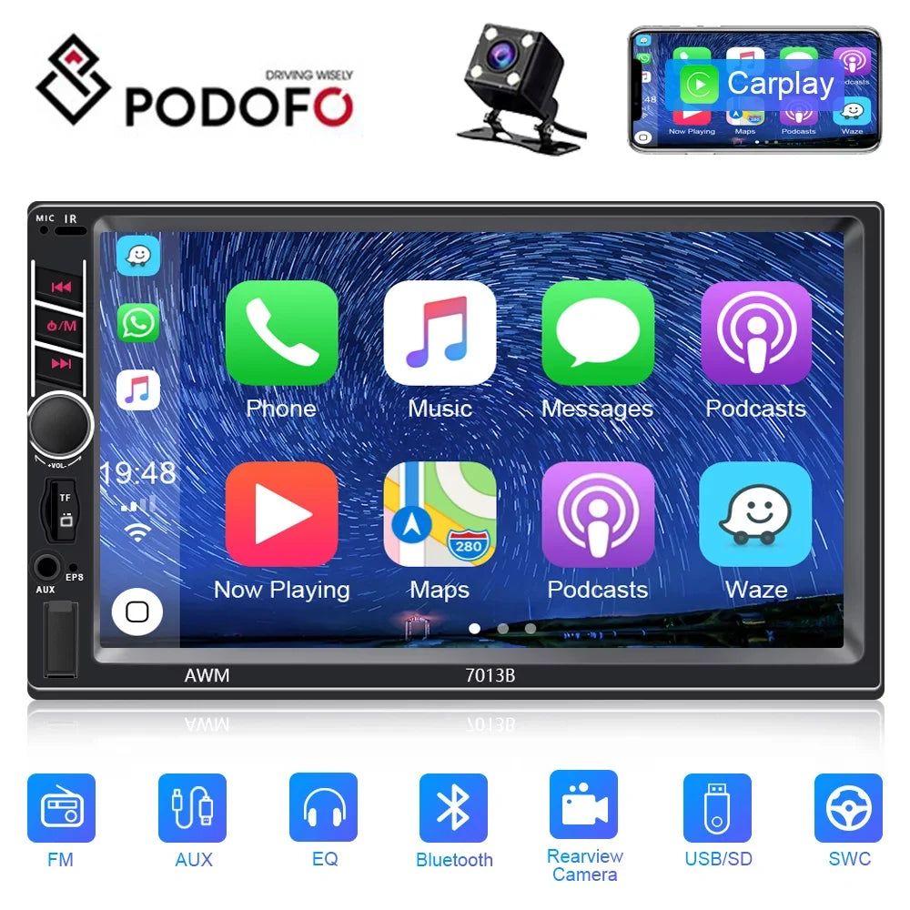 Radio 2 Stereo Bluetooth inch Camera D-play Touch 7 Podofo Car Car 4 MP5 with with Player Din USB Car Screen View Rear LED