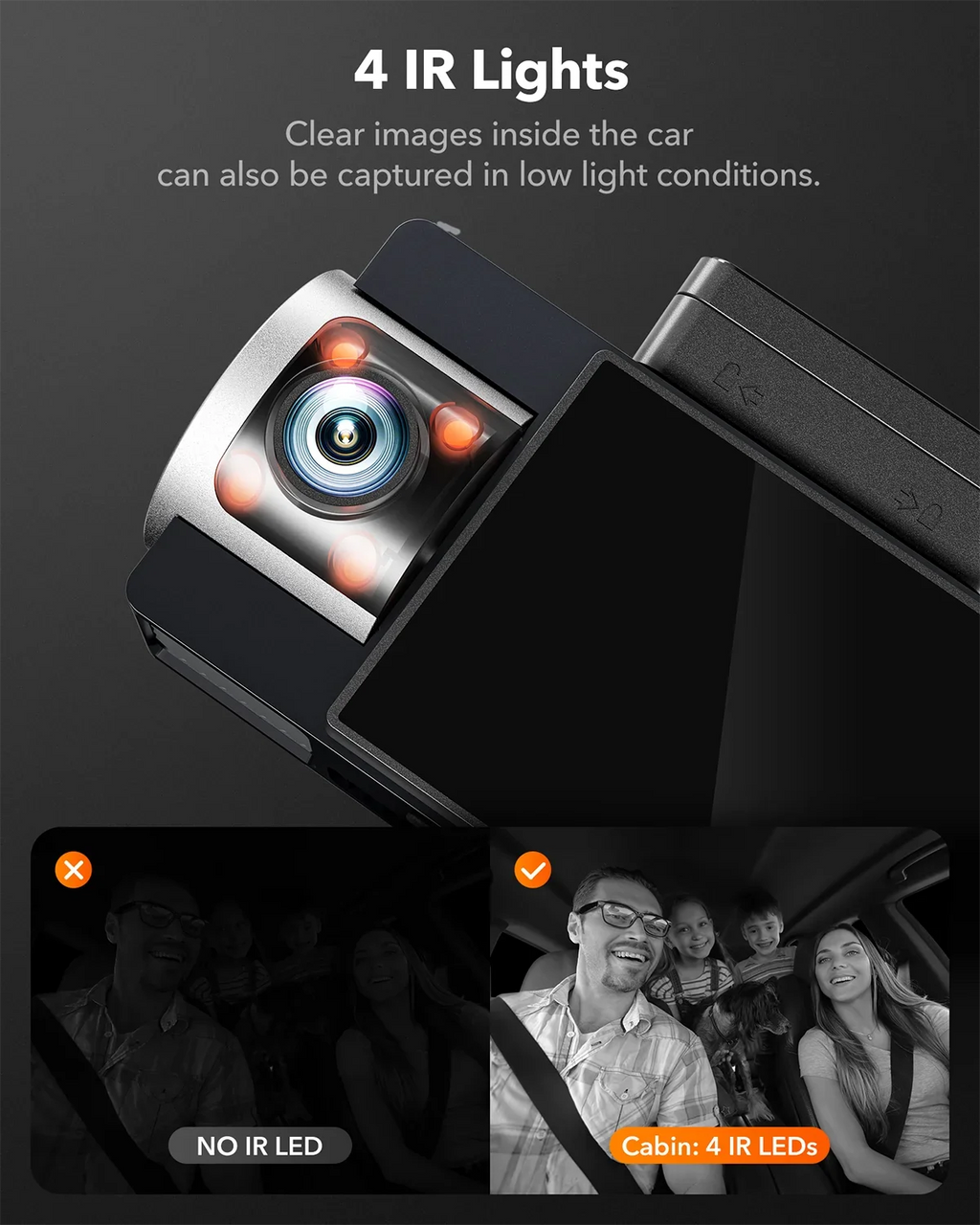 WiFi Night Cam 4K+2.5K Dash 3" UHD Super LCD Car GPS, Built-in Camera Vision, Rear, with and Front 4K Cam Dash IR WOLFBOX 64GB Dual 5G Vehicle Camera Card, Dash with