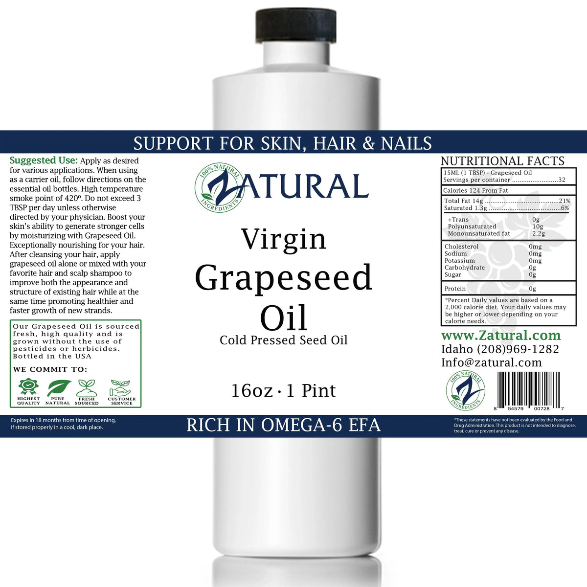 Virgin, (1 Seed Gallon)) 100% Ounce Pure Grape Undiluted, Pressed, GrapeSeed Oil-Cold (128 Oil