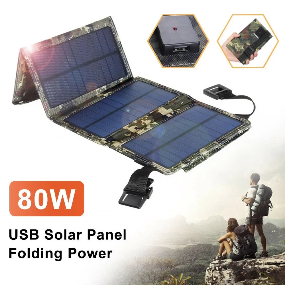 Solar Bank USB Hiking Panel exterior Power Camping JLLOM Charger Folding 80W Phone