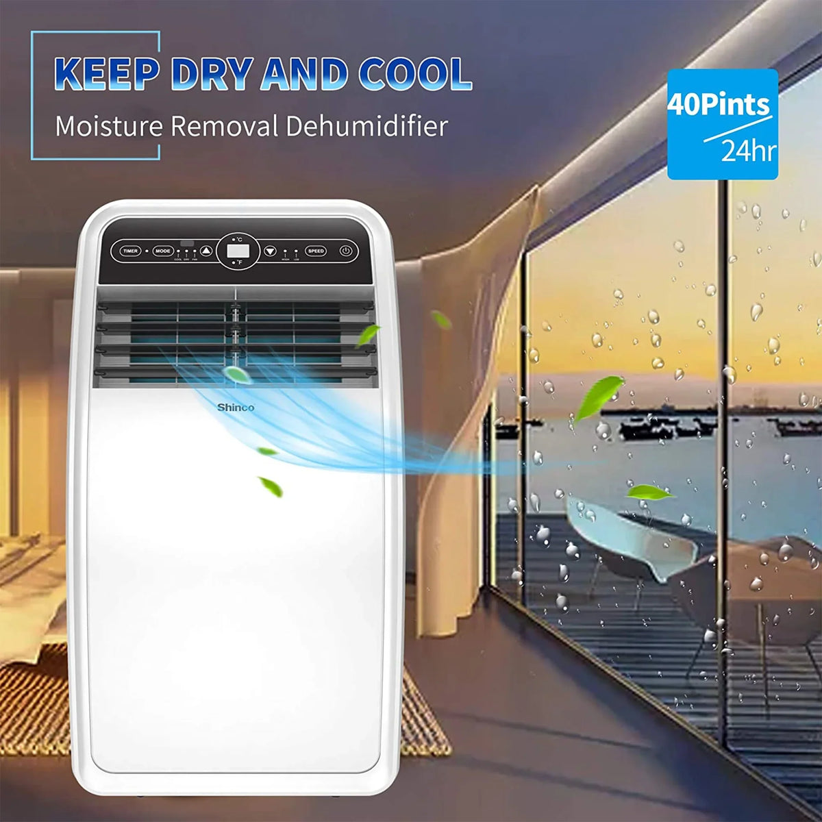 AC Unit, Rooms Fan Shinco for SqFt 200 Dehumidifier, 8,000 BTU and Portable