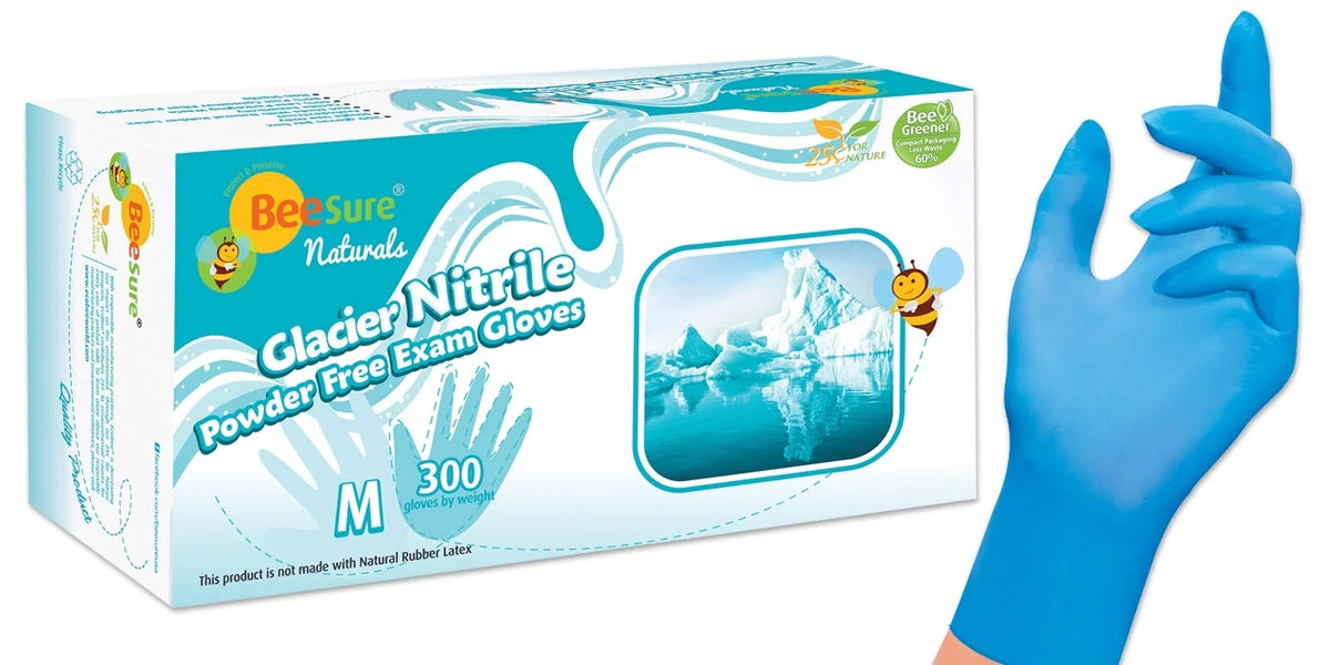 BeeSure Powder 300/Box Cranberry Nitrile Examination 2927 Blue Glacier Medium Free Gloves