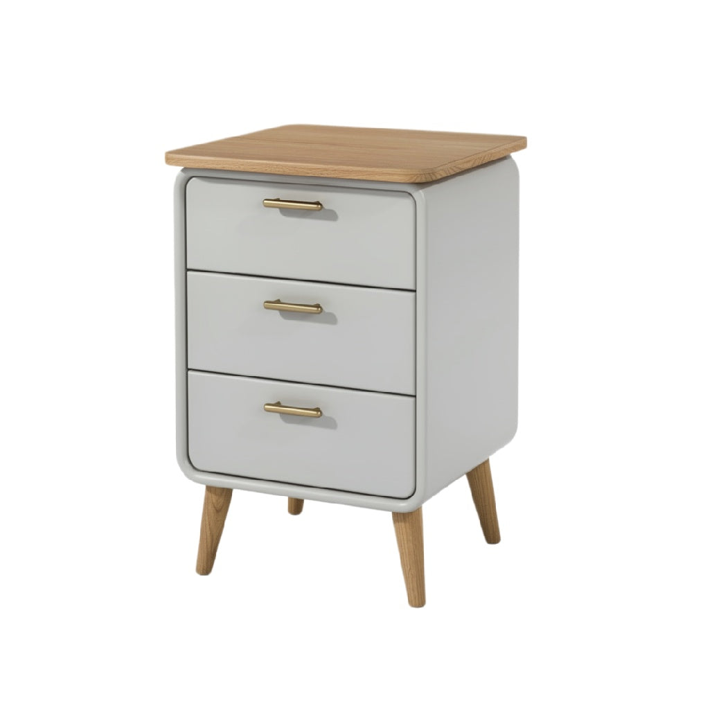 Modern Three-Drawer Nightstand with Wooden Top and Slim Legs