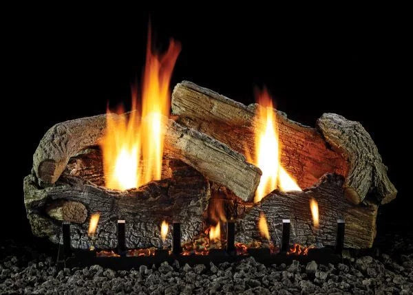 VF NG Burner, 30" Oak Logset Slope IP with Glaze Aged Stacked