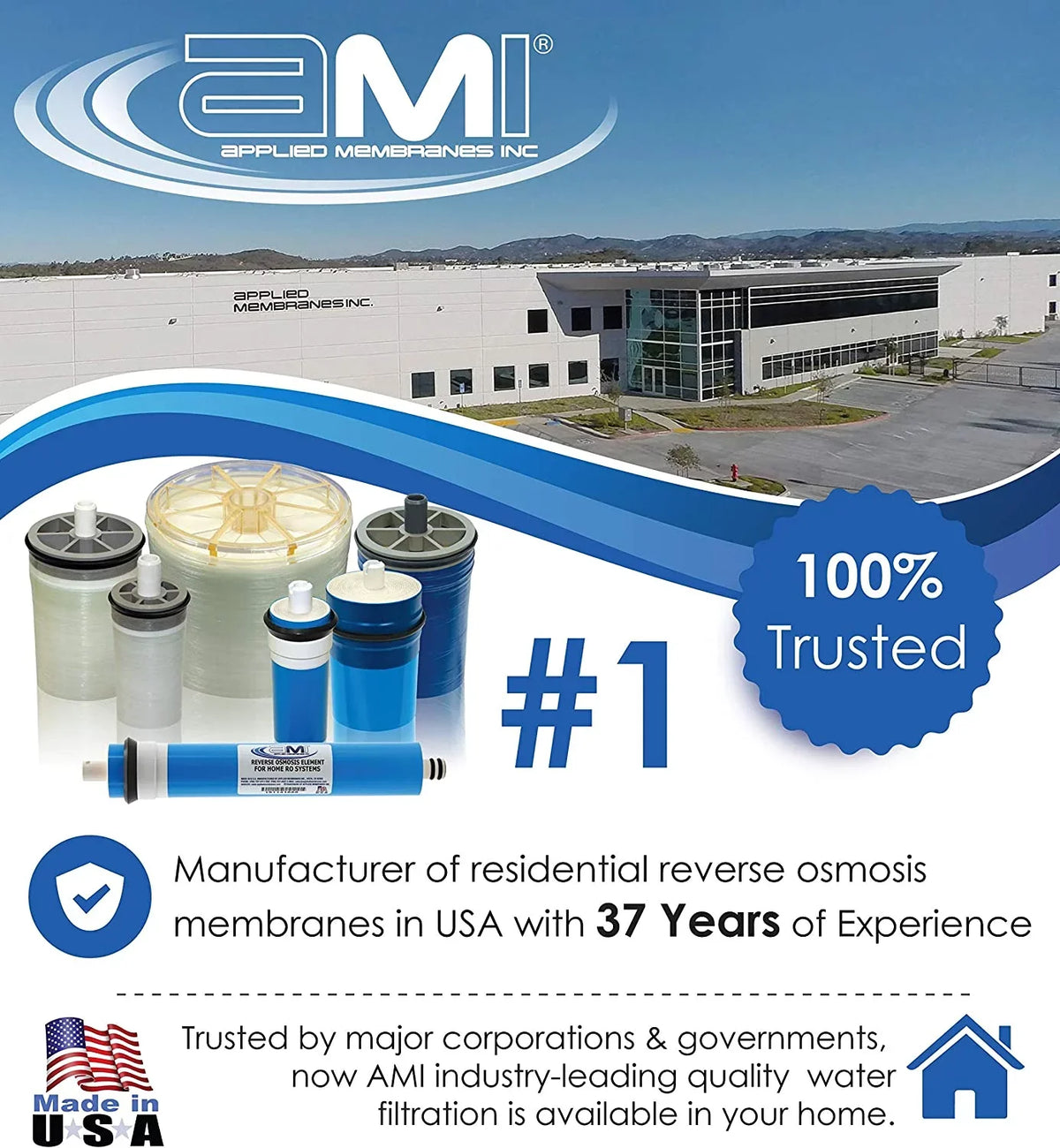 1.8” USA System in Membrane Made 12” 36 GPD liquid Compatibility Osmosis M-T1812A36 Filtration Reverse Membrane Replacement Reverse Universal | | | MEMBRANES RO for INC. liquid APPLIED Osmosis Filter x