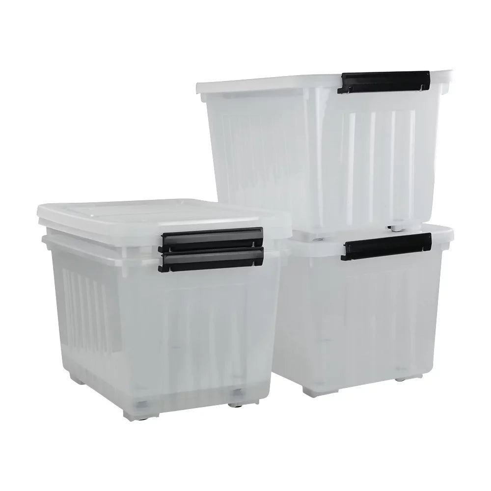 Large Box, L with Bin Storage Clear Plastic Latch 30 Wheels Kekow Storage 4-Pack