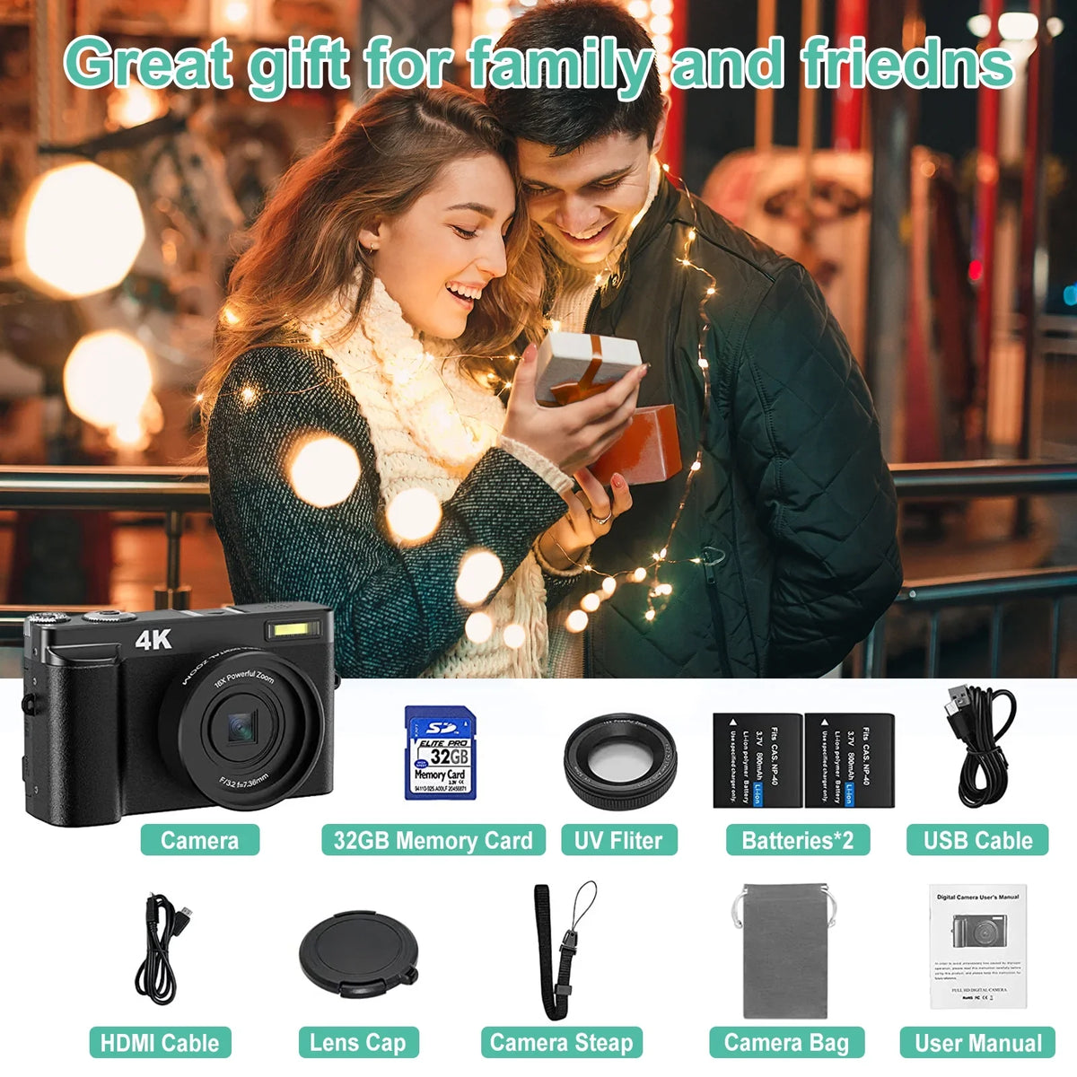 16X Autofocus Vlogging YouTube Video 48MP Camera Camera Digital 32GB for Card Cameras with Digital 4K Zoom Photography for