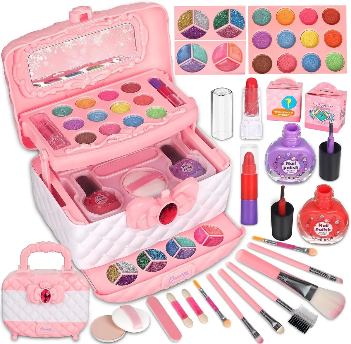 Pink Cosmetic for Set Toddler Real Girls, 24Pcs Safe Kids Birthday 3-12 & Frozen Girls Christmas Makeup Makeup Kids Kit for Non-Toxic Makeup Makeup Set, Gift, Toys Year Washable Olds