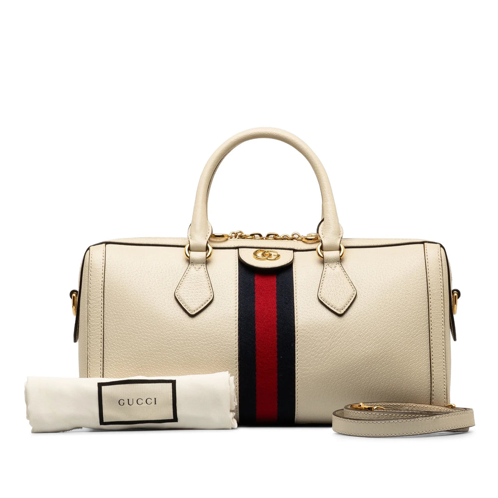Leather Authenticated Pre-Owned Unisex Calf White Satchel (Good) Ophidia