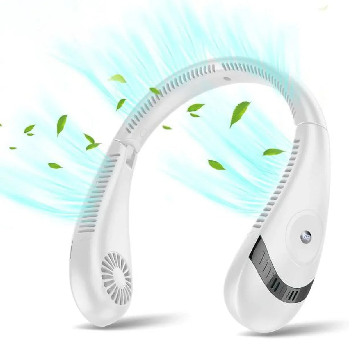 Speeds Folding Mini Neck 5000mAh LCD Fanwtith Cooling Bladeless White USB Summer 3 Portable 360°Airflow Neck Fans, Rechargeable Fan Display,