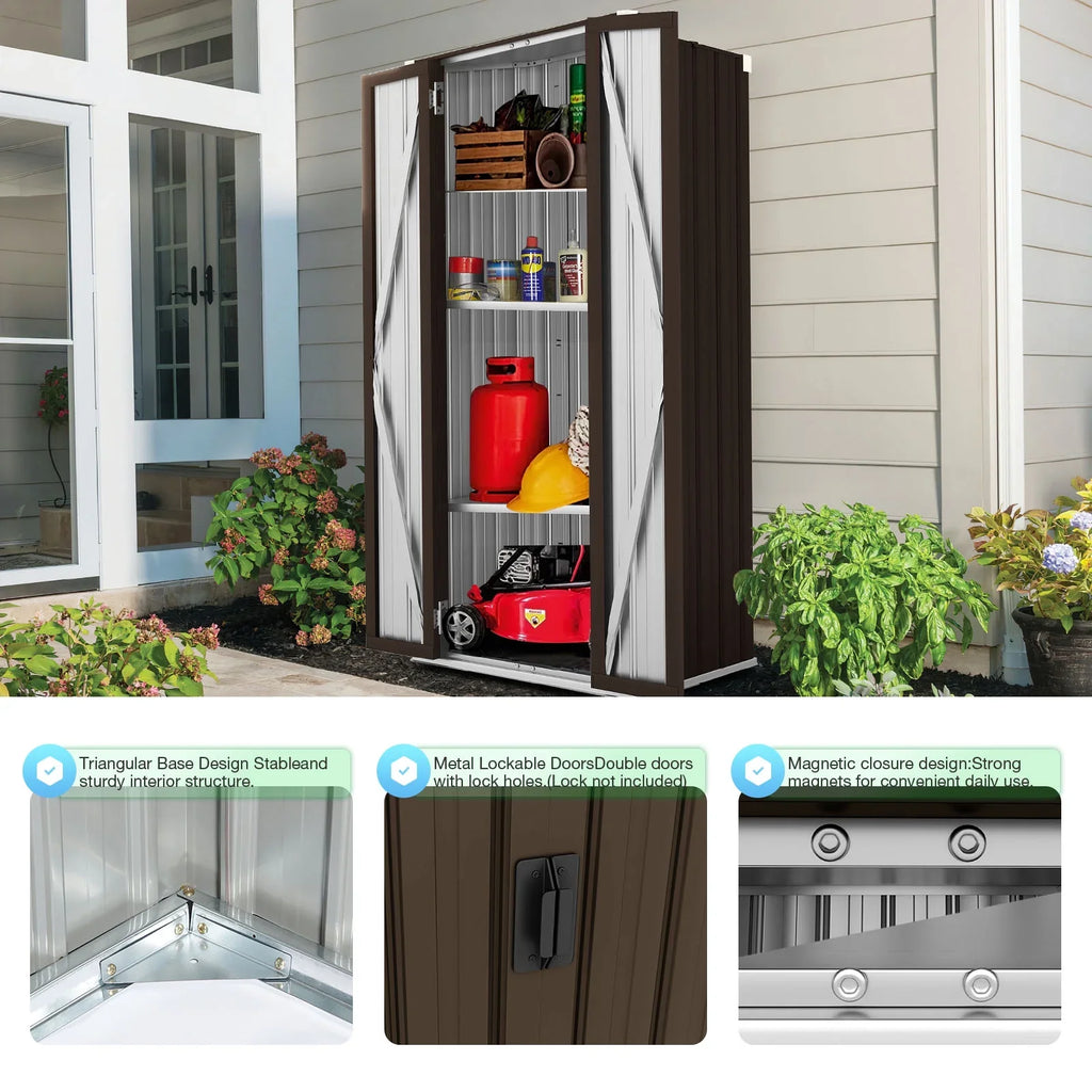 Organizer and in Storage for Metal Garden YODOLLA Shelves Cabinet with 70" exterior/ Indoor Shed Garage& Doors Brown Storage