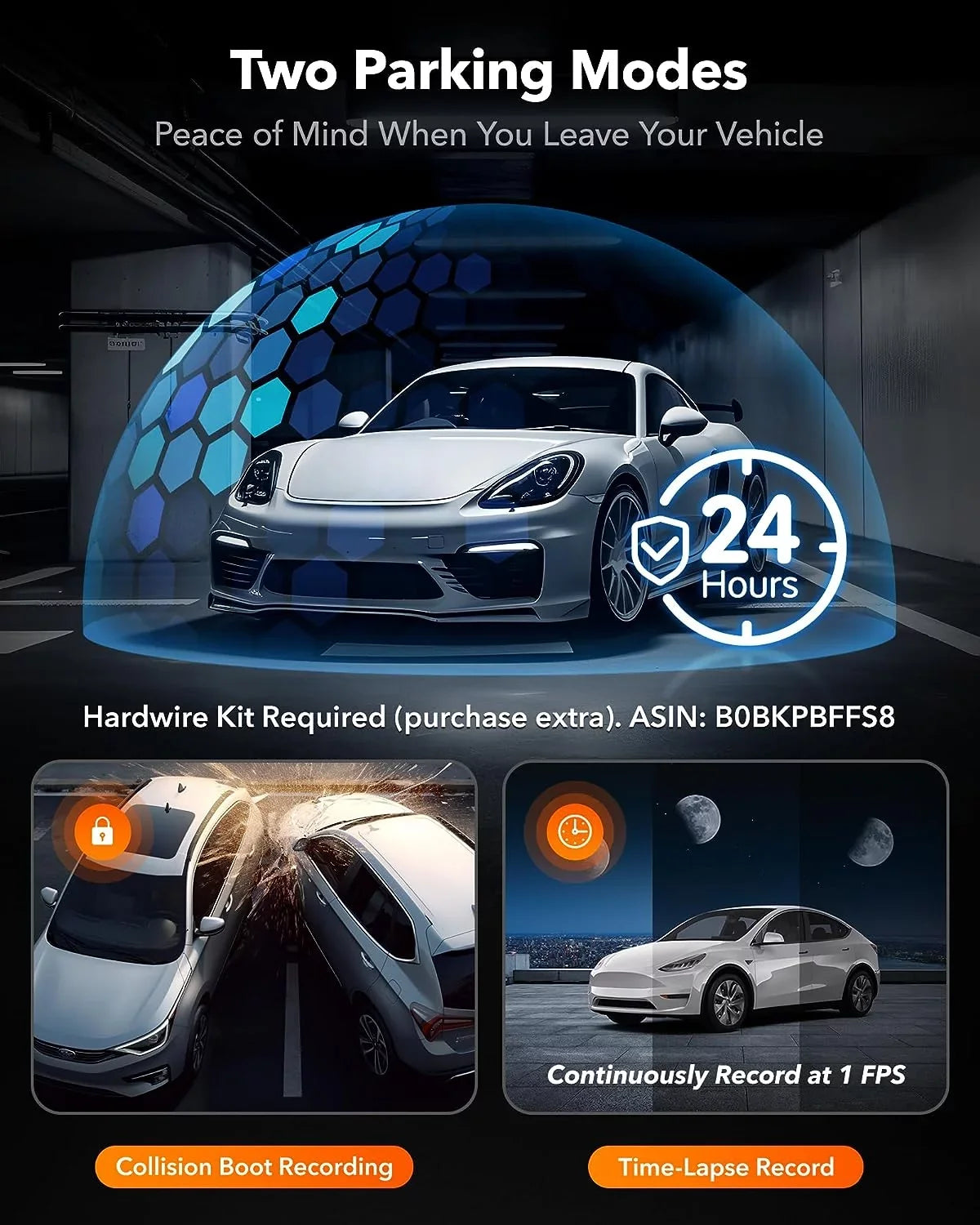 4K G-Sensor, WOLFBOX 3 Parking Vision, with Dash Loop WiFi&GPS, Channel, 3" Rear Monitor 24H Front and Recording, DashCam LCD IR Night Cam Super