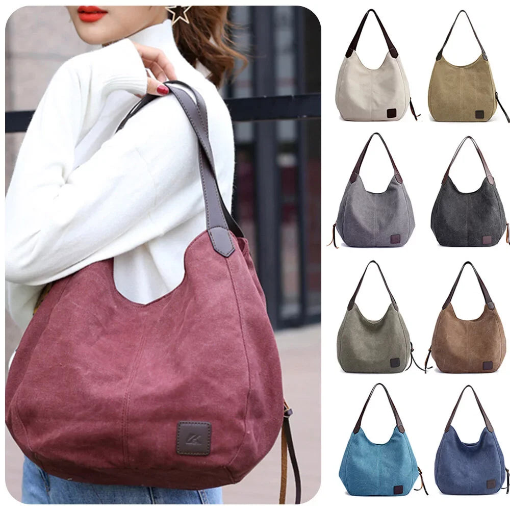 Vintage Bags MIXFEER Canvas Multi-pockets Women Totes Handbag Shoulder Bag Hobo