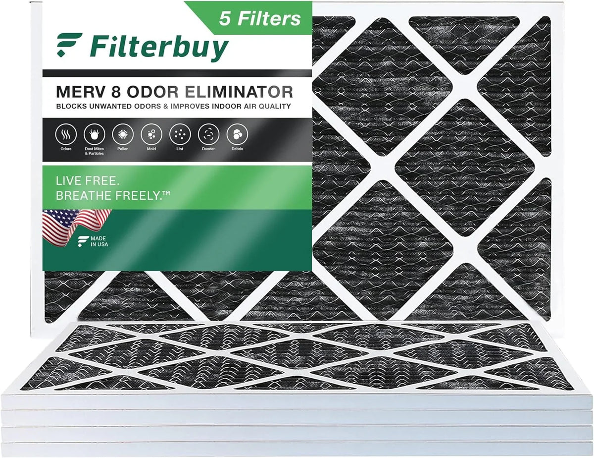 Pleated Air with Furnace 14x25x1 (5-Pack) Filterbuy MERV Odor Eliminator Activated Filters HVAC Carbon 8 AC