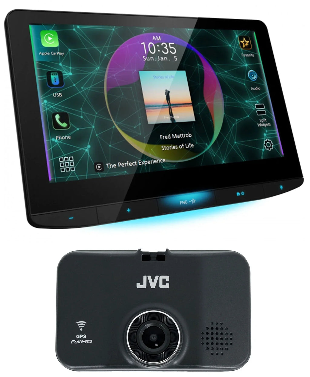 Wireless JVC Carplay HD Receiver+Dash KW-Z1000W Car 10.1" Cam Monitor