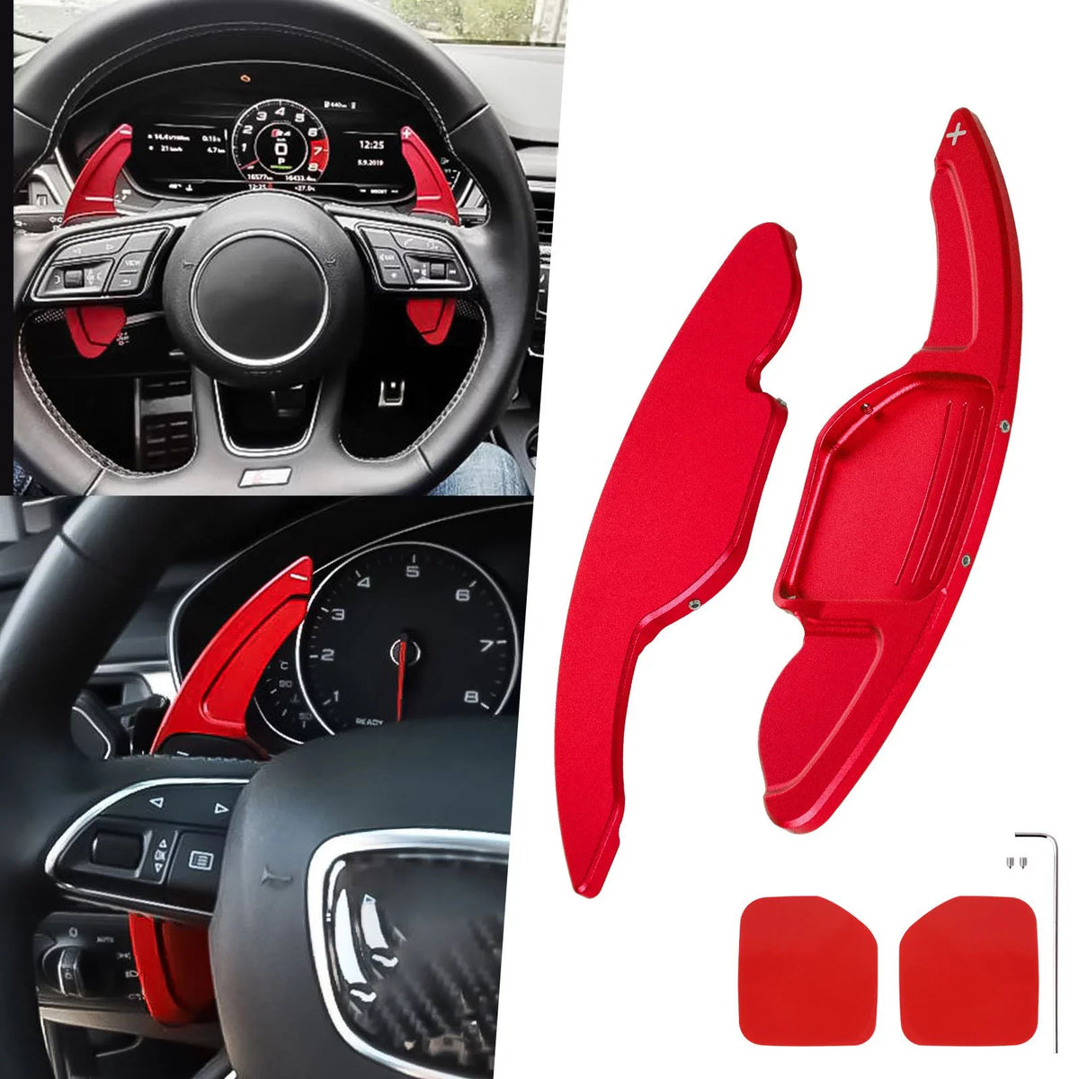 SQ5 Trim, S4 (Red) A6 A8 Xotic Aluminum S8 Cover RS3 A5 S7 Q5 Tech Wheel Shifter A4 CNC Q7 A3 Paddle Steering S6 A7 S5 RS6 S3 Alloy, Audi With Compatible Q3