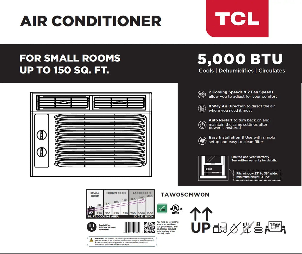 Conditioner White BTU Air TCL Window 5,000 Mechanical