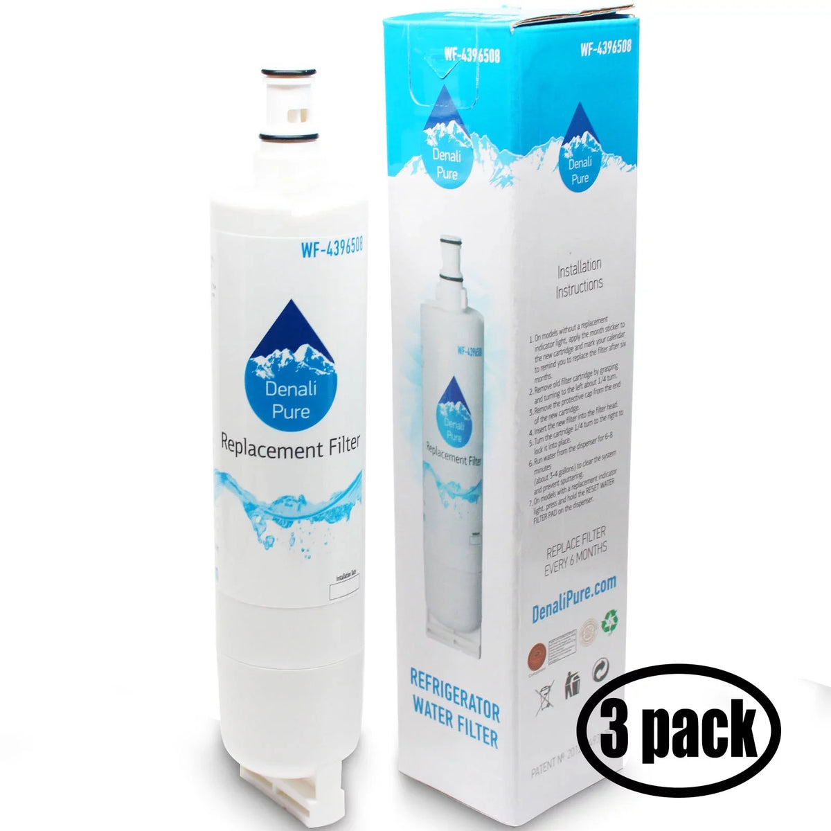 4396508, 4396510 Refrigerator Replacement GS6SHAXKQ01 liquid Whirlpool liquid 3-Pack Filter Fridge Cartridge - with Compatible for Whirlpool Filter