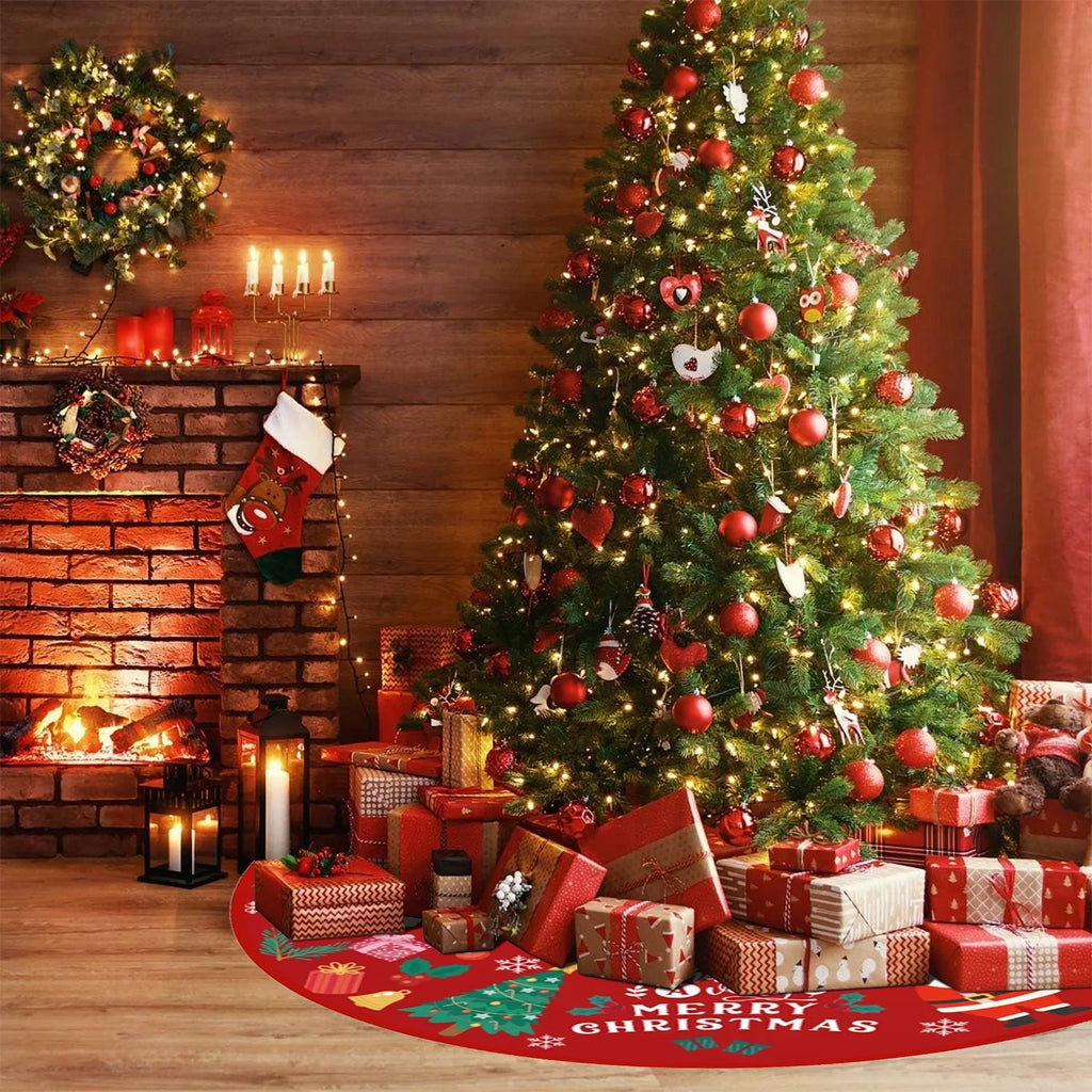 Indoor Party Gold Mat Christmas Tree Skirt exterior for Skirt Snow Holiday Tree Ornaments Tree Soft with Plush Pattern Decorations Red 36 and Christmas Inches