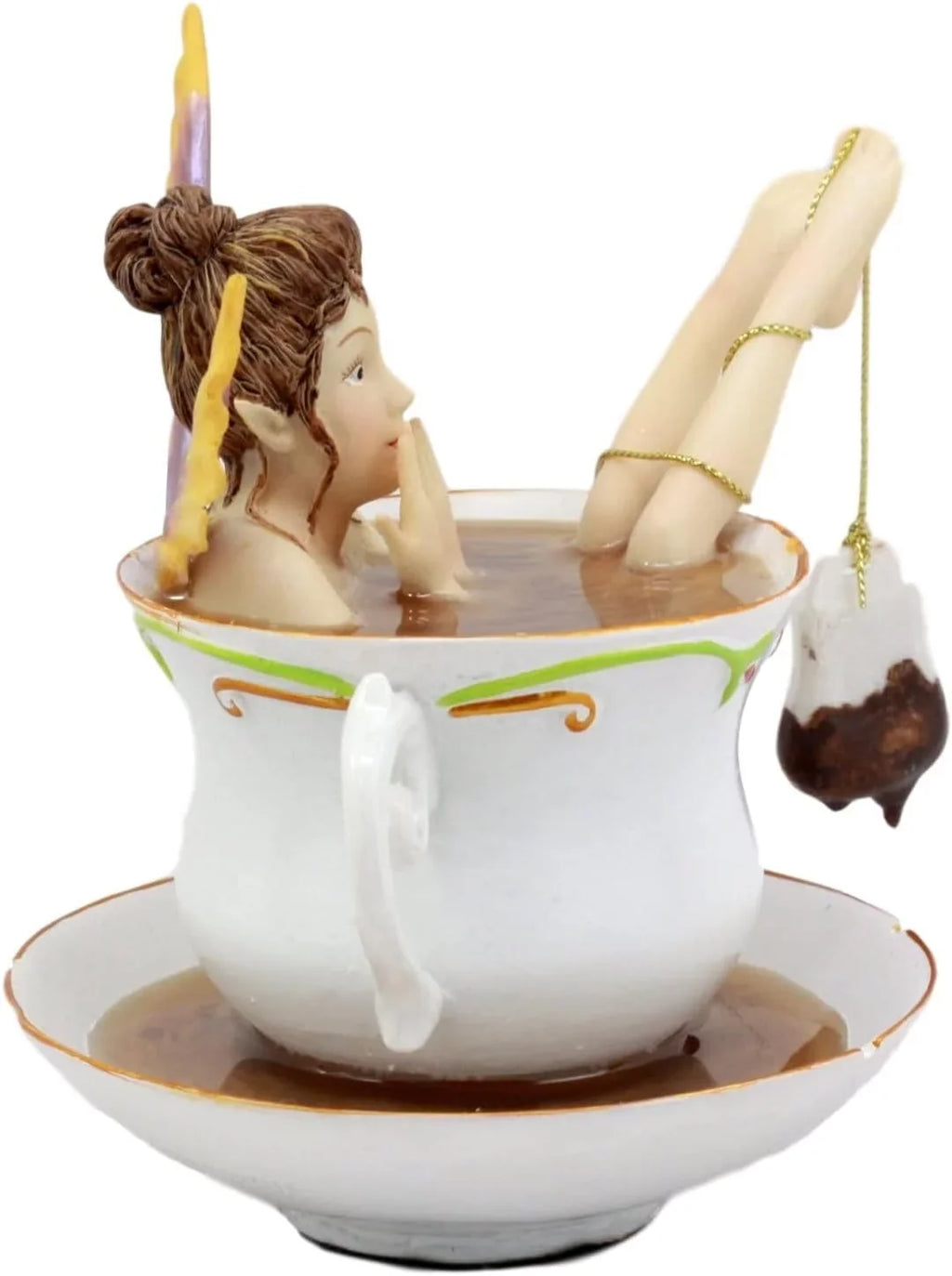 Fairy With Tea Fantasy Tea Shocked Fairy Tea Cup In Bathing 5" H Design Figurine Collectible Saucer Ebros Time Magical Encounters Bag Cracked With