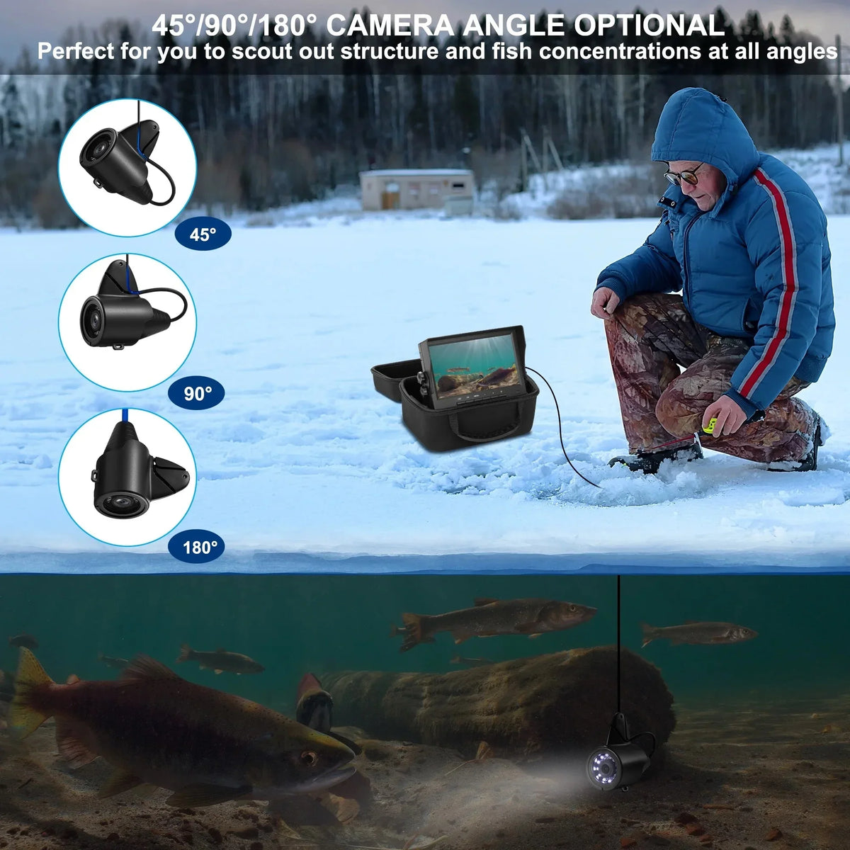 Fishing 7 Ice Fishing Ice Finder Kayak inch Fish Ice Underwater Boat Camera for with Bracket Lake Fishing