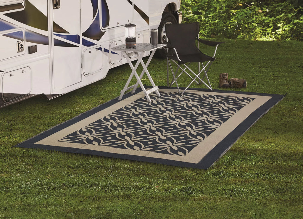 Good Blue / RV RV Tan Patios and Auto Design Flower Reversible for Mat, Patio 9x12ft Garden Drive
