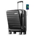Front Port with Pocket Expandable Carry Suitcase on USB and Luggage, Hardshell LUGGEX