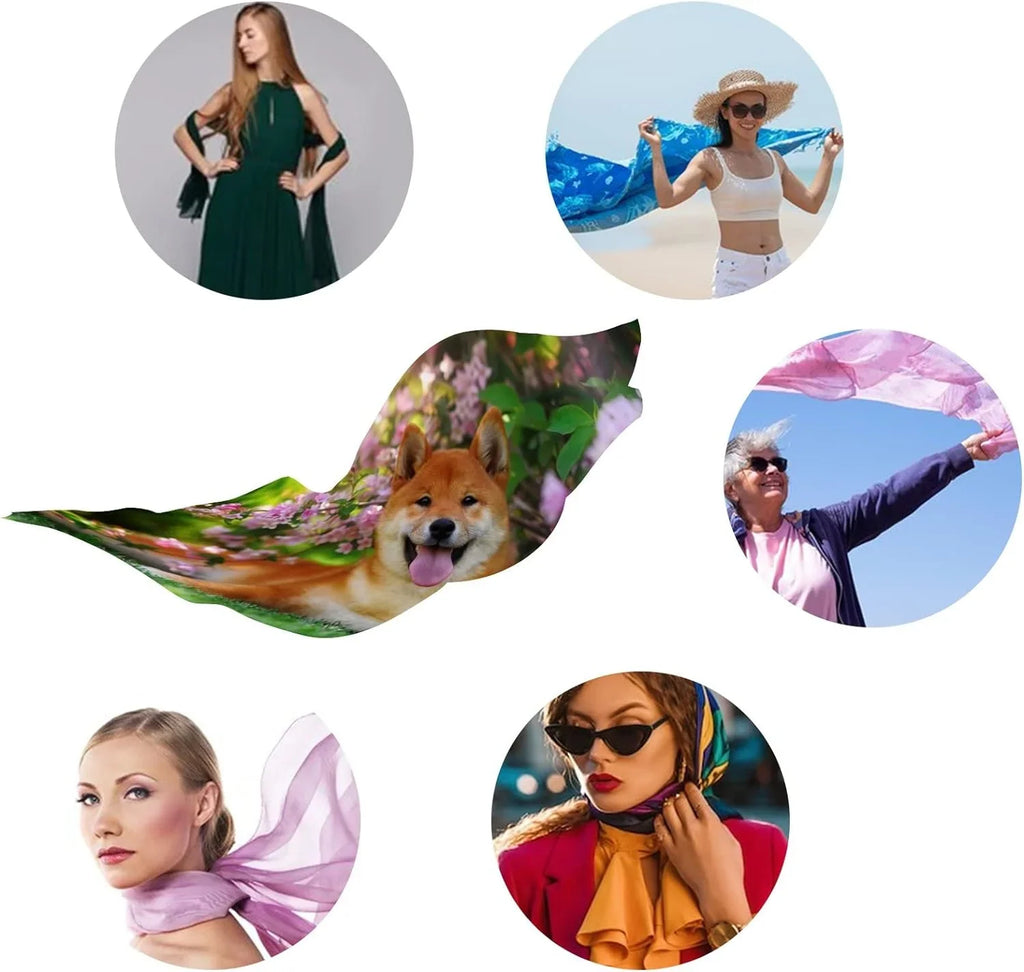 Scarf Wrap Silk Women Hyjoy Dog Neck Scarves Girls Flowers Shawl In Lightweight Lying for Long